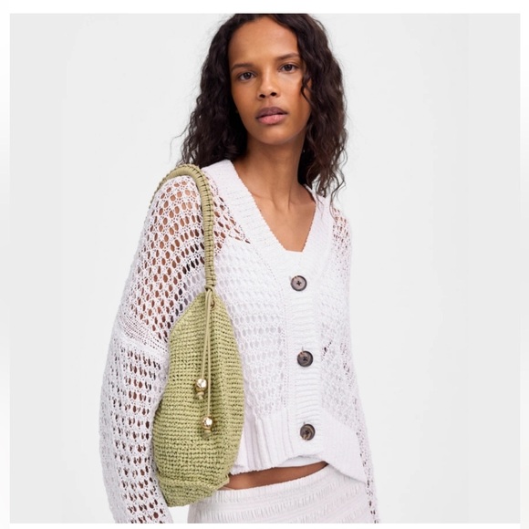 Madewell The Camren Straw Bag with Leather Trim in Sagebrush with gold charms - Picture 4 of 16